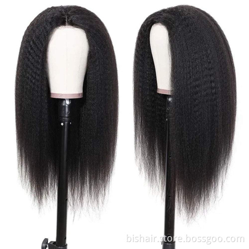 BIS 100% Brazilian 4x4 Remy Yaki Straight Natural 150 Density Human Hair Wig With Transparent Front Lace For Black Female Hair